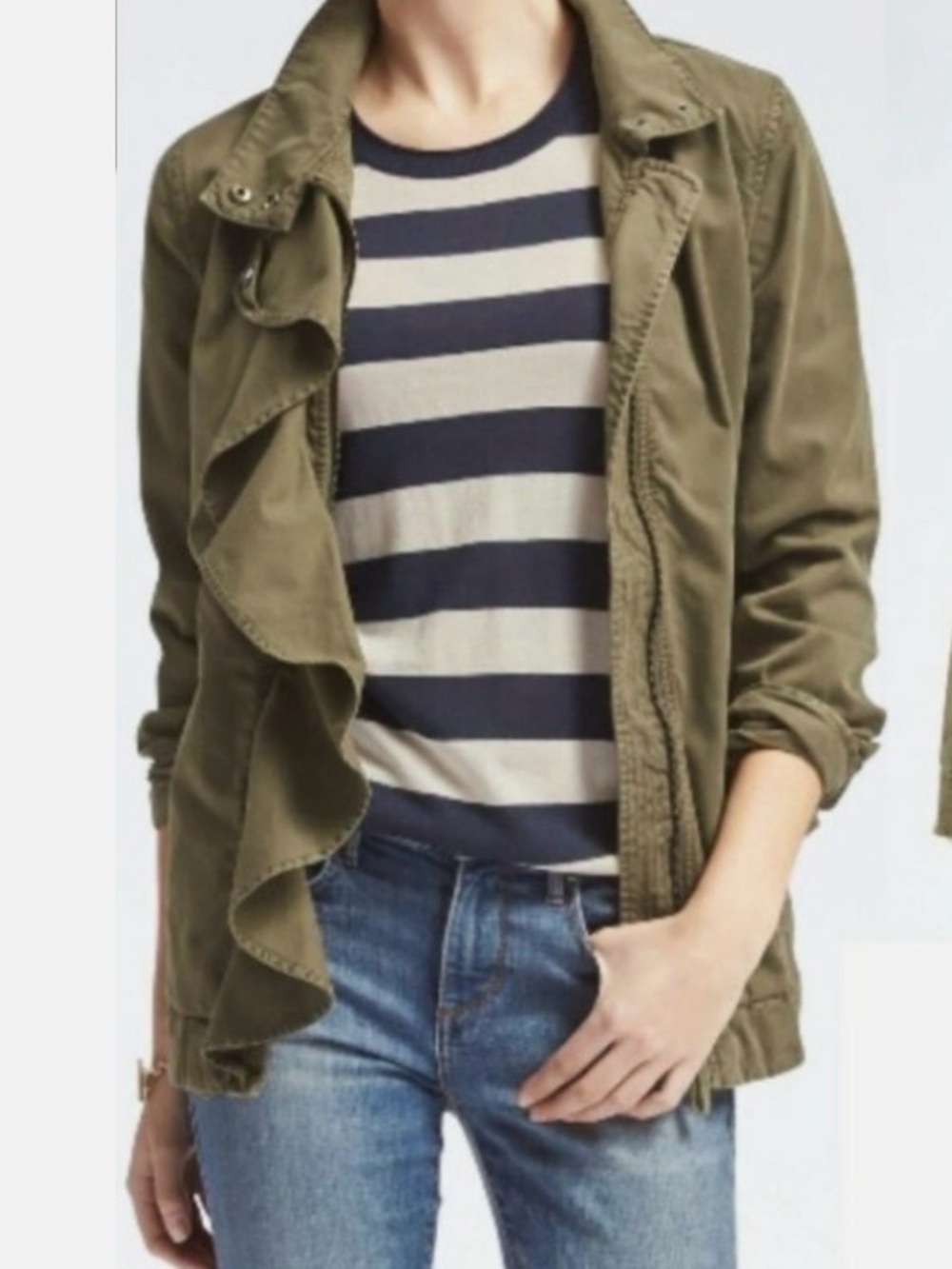 Banana Republic Olive Ruffle-Front Utility Jacket